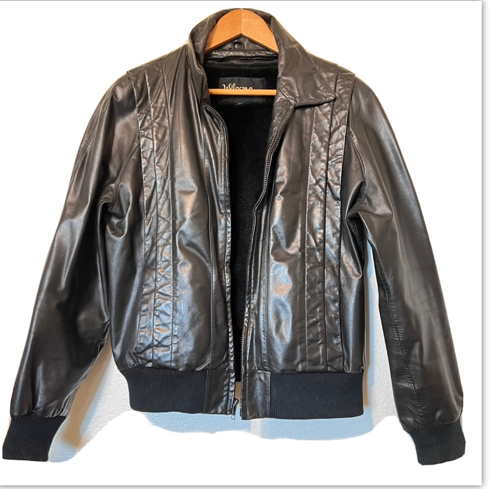 Vintage 80s Wilson’s Black Leather Bomber Lined Jacket Size 44 Unisex